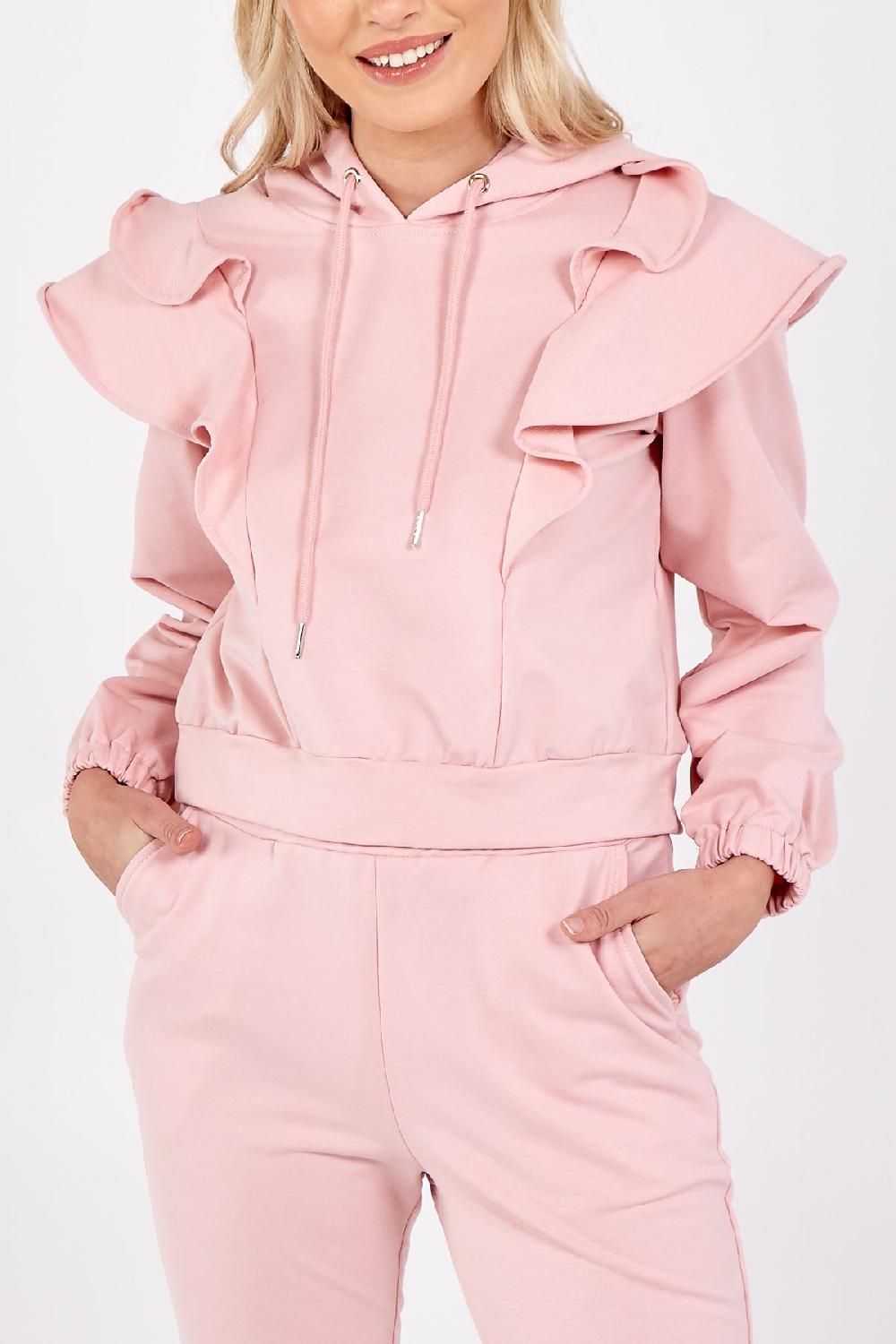 Qed London Ruffle Shoulder Hoodie & Straight Leg Jogger Set