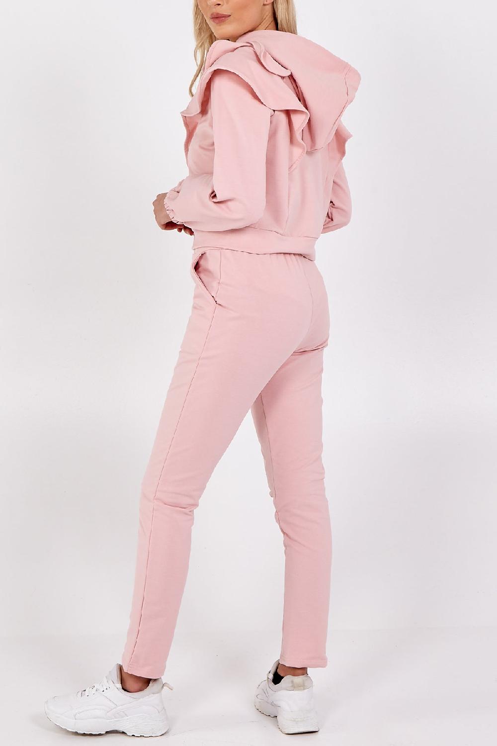 Qed London Ruffle Shoulder Hoodie & Straight Leg Jogger Set