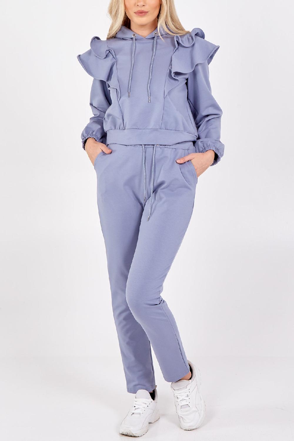 Qed London Ruffle Shoulder Hoodie & Straight Leg Jogger Set