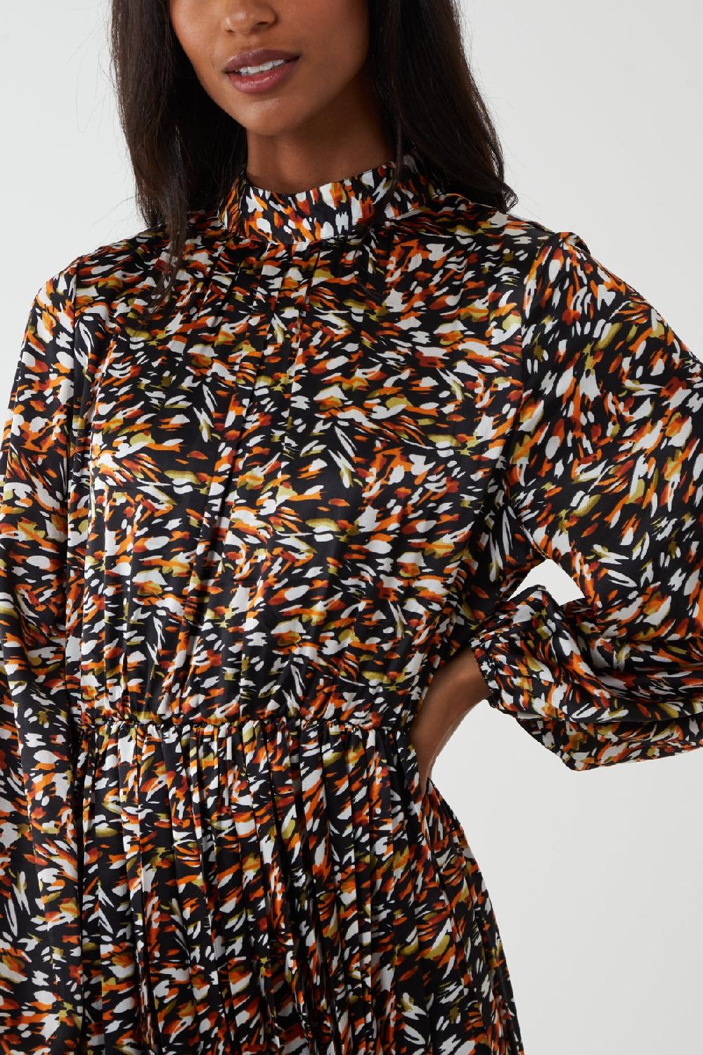 Qed London Satin Abstract Animal High Neck Maxi Dress