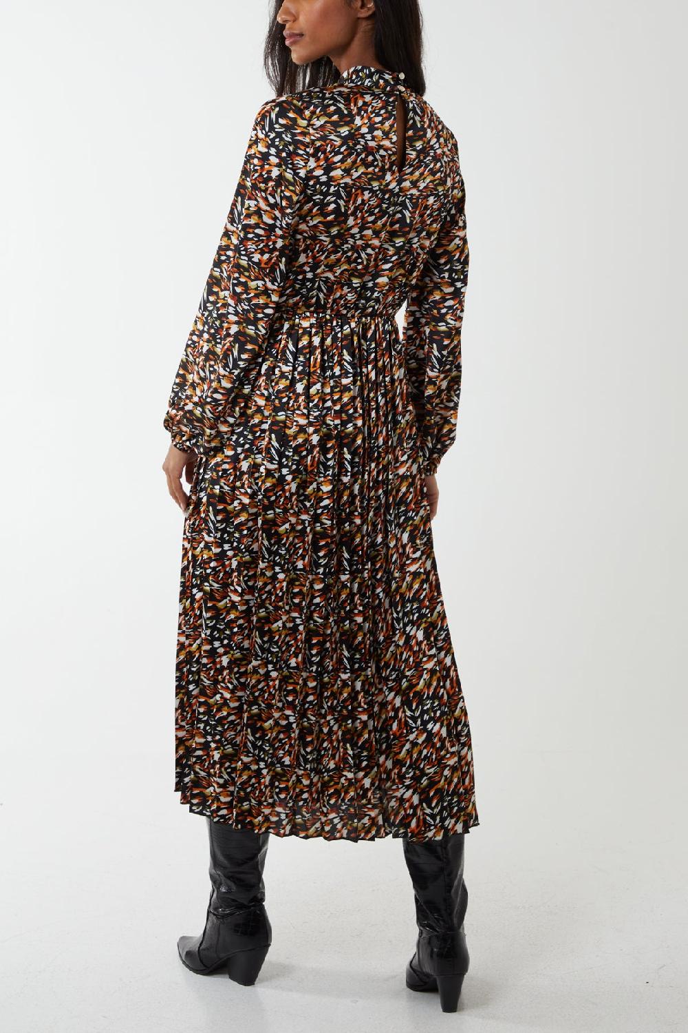 Qed London Satin Abstract Animal High Neck Maxi Dress