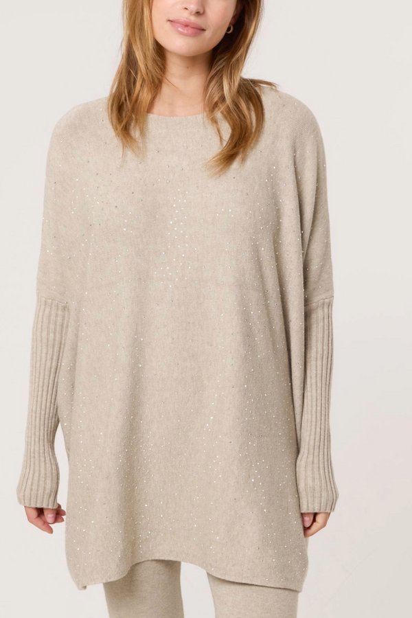 Qed London Scattered Embellished Batwing Knit Jumper