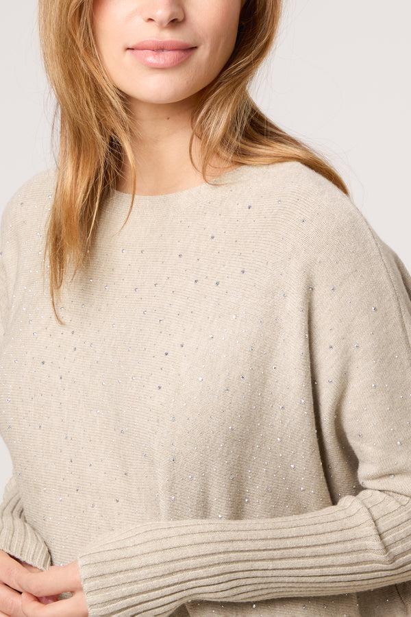 Qed London Scattered Embellished Batwing Knit Jumper