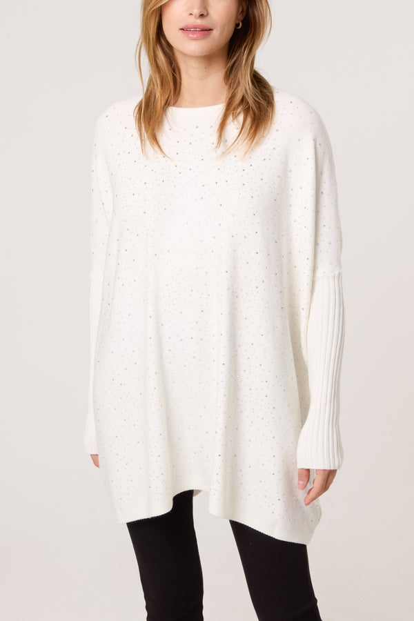 Qed London Scattered Embellished Batwing Knit Jumper