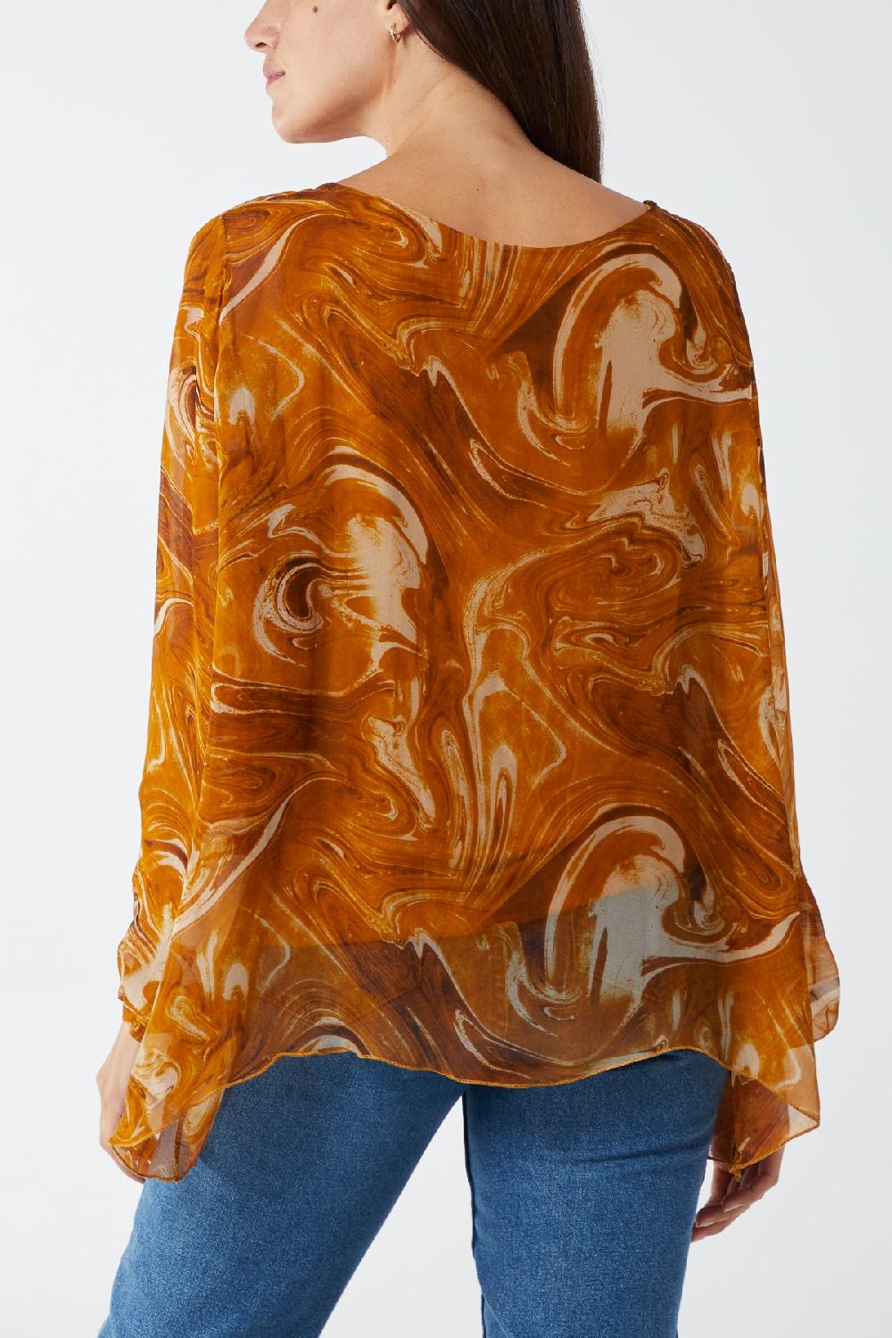 Qed London Scoop Neck Abstract Swirl Print Silk Blouse