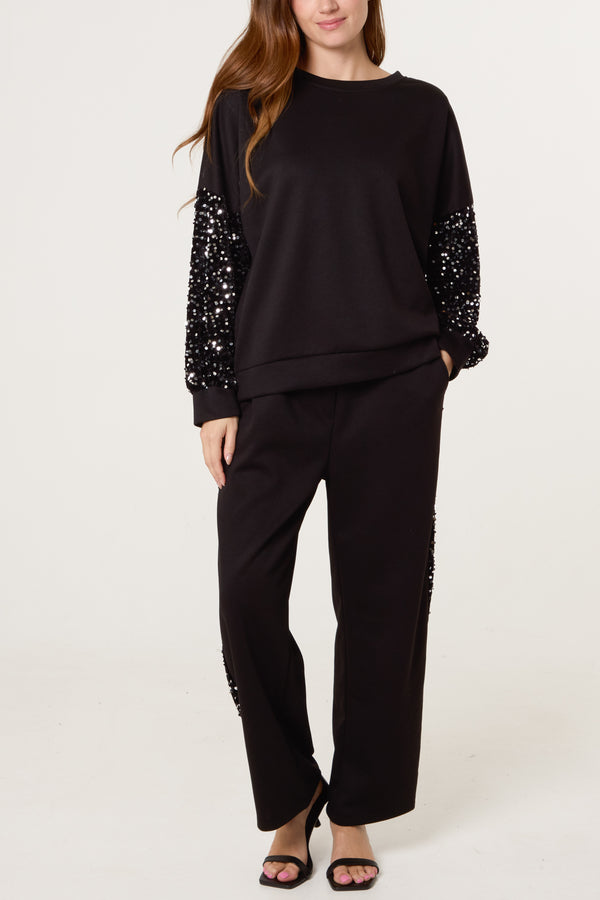 Qed London Sequin Velvet Sleeve Soft Touch Tracksuit