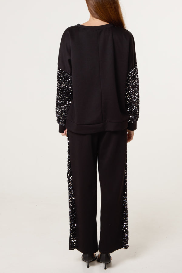 Qed London Sequin Velvet Sleeve Soft Touch Tracksuit