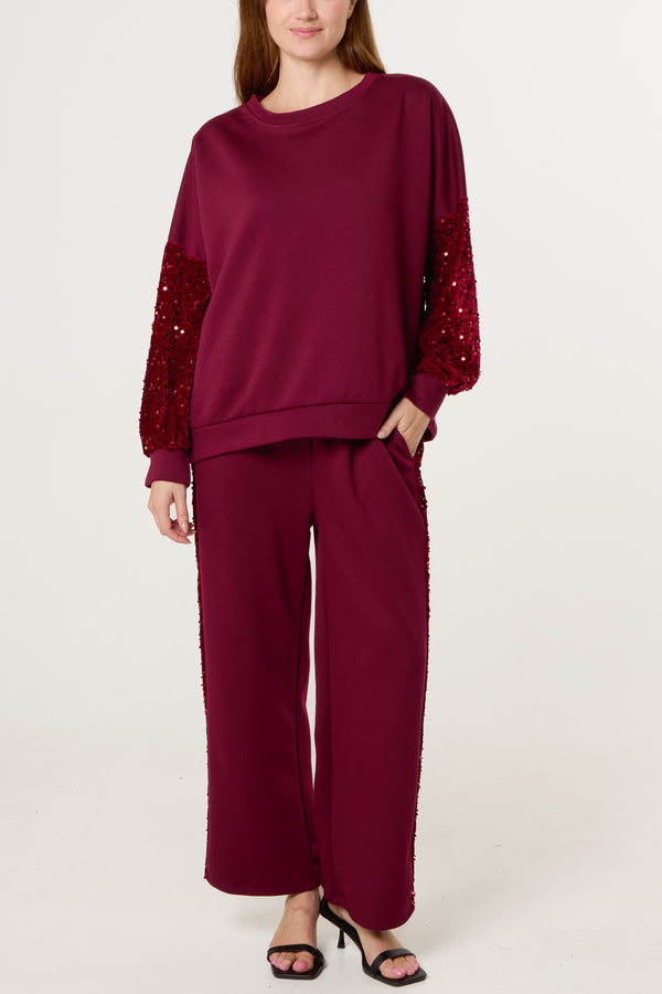 qed london Sequin Velvet Sleeve Soft Touch Tracksuit