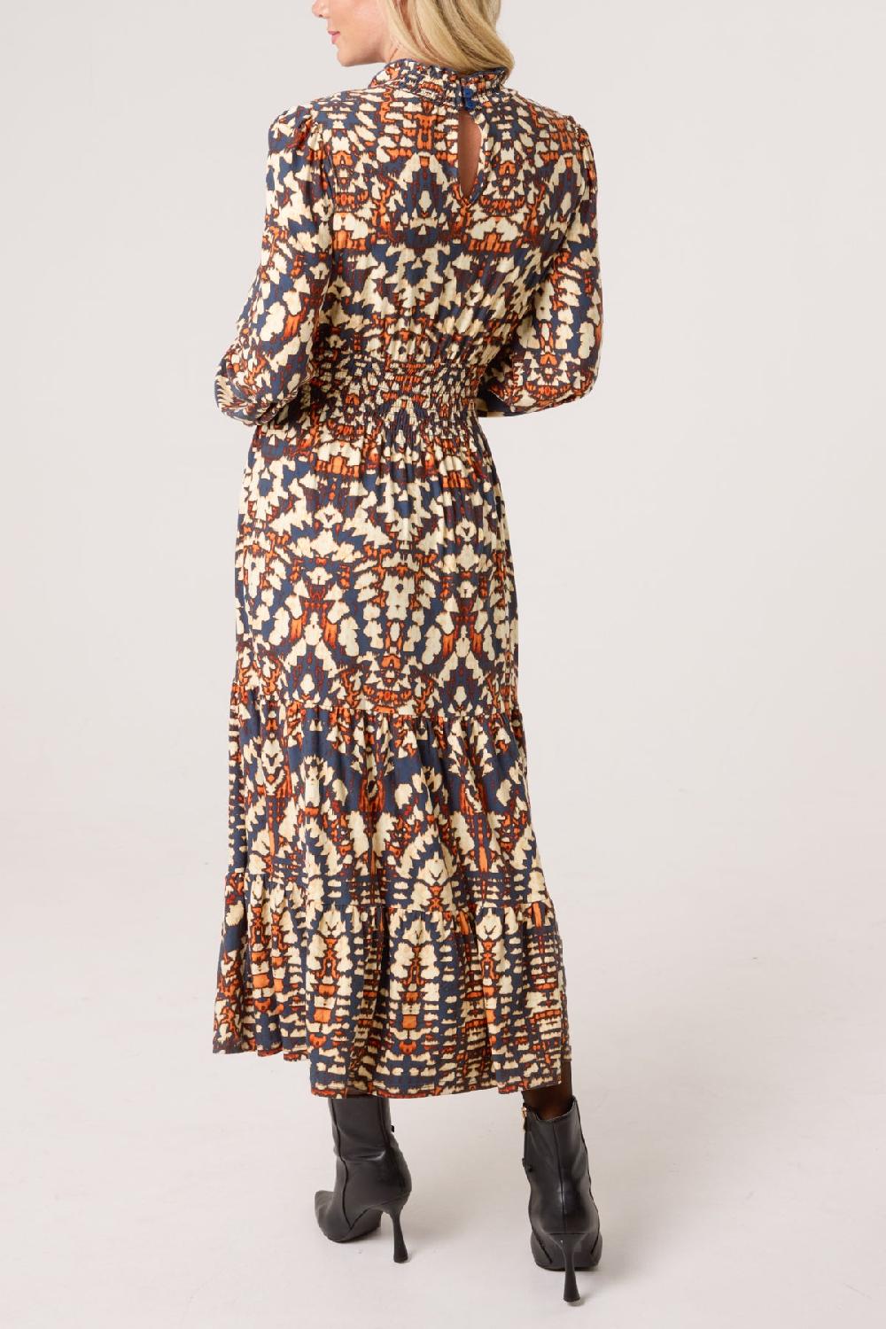 Qed London Shirred High Neck Abstract Stretch Dress