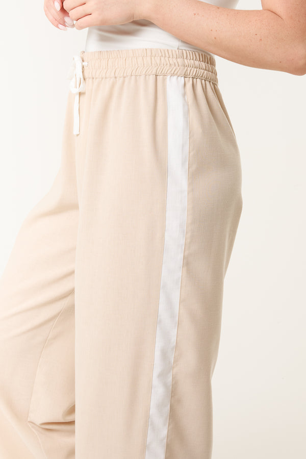 Qed London Side Stripe Linen-Look Athletic Trousers