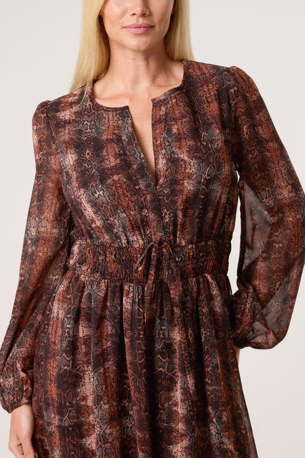 Qed London Snake Print Elasticated Waist Midi Dress