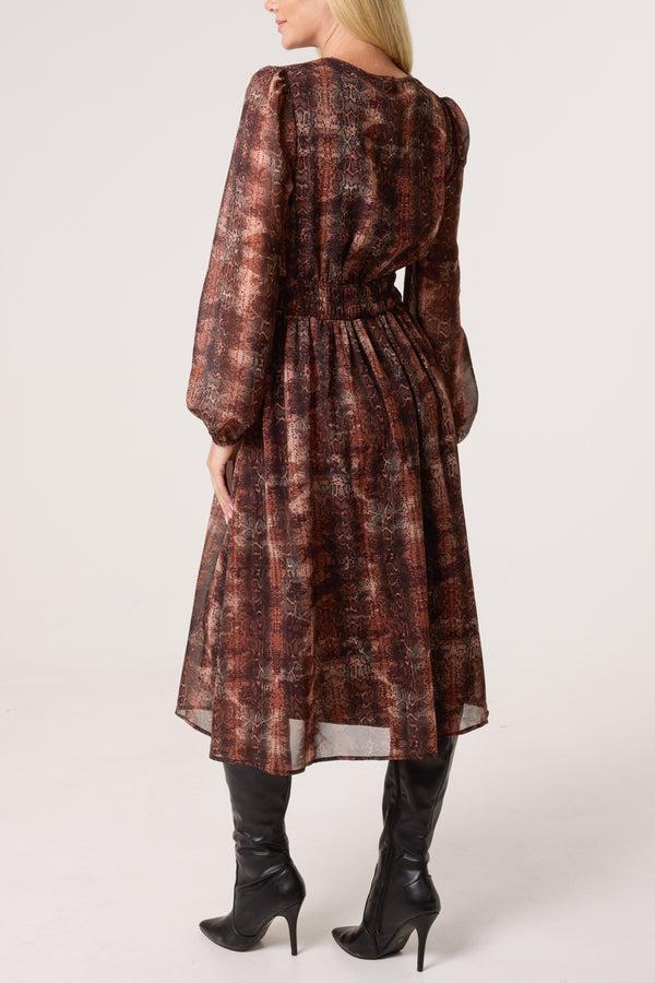 Qed London Snake Print Elasticated Waist Midi Dress