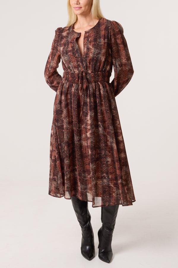 qed london Snake Print Elasticated Waist Midi Dress