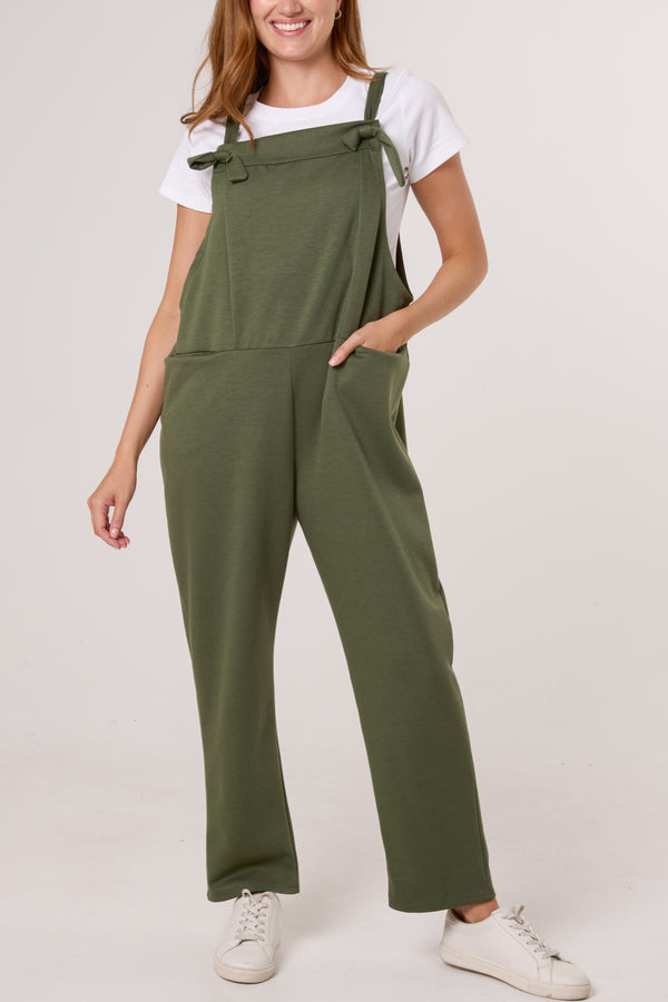 Qed London Soft Touch Straight Leg Pocket Dungarees
