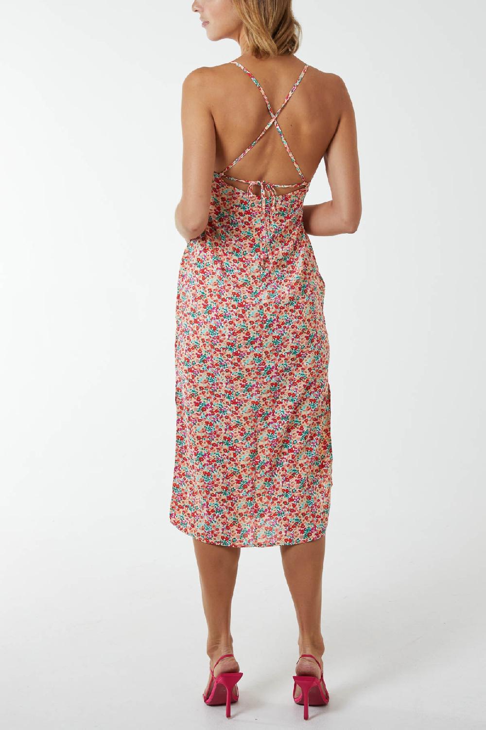 Qed London Strappy Floral Cami Dress With Covered Buttons