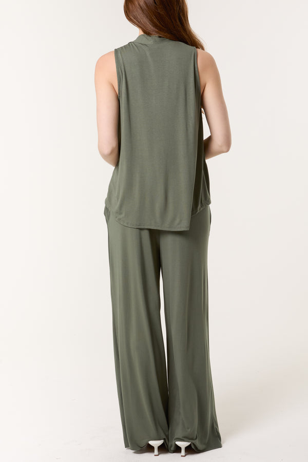 Qed London Stretch Jersey Vest & Wide Leg Trouser Set