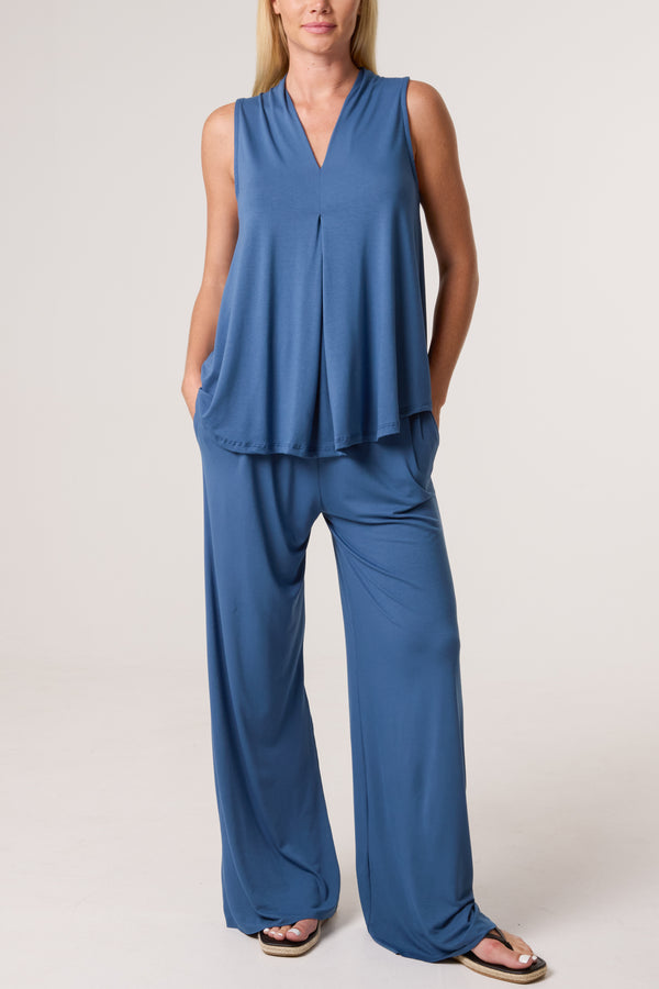 Qed London Stretch Jersey Vest & Wide Leg Trouser Set