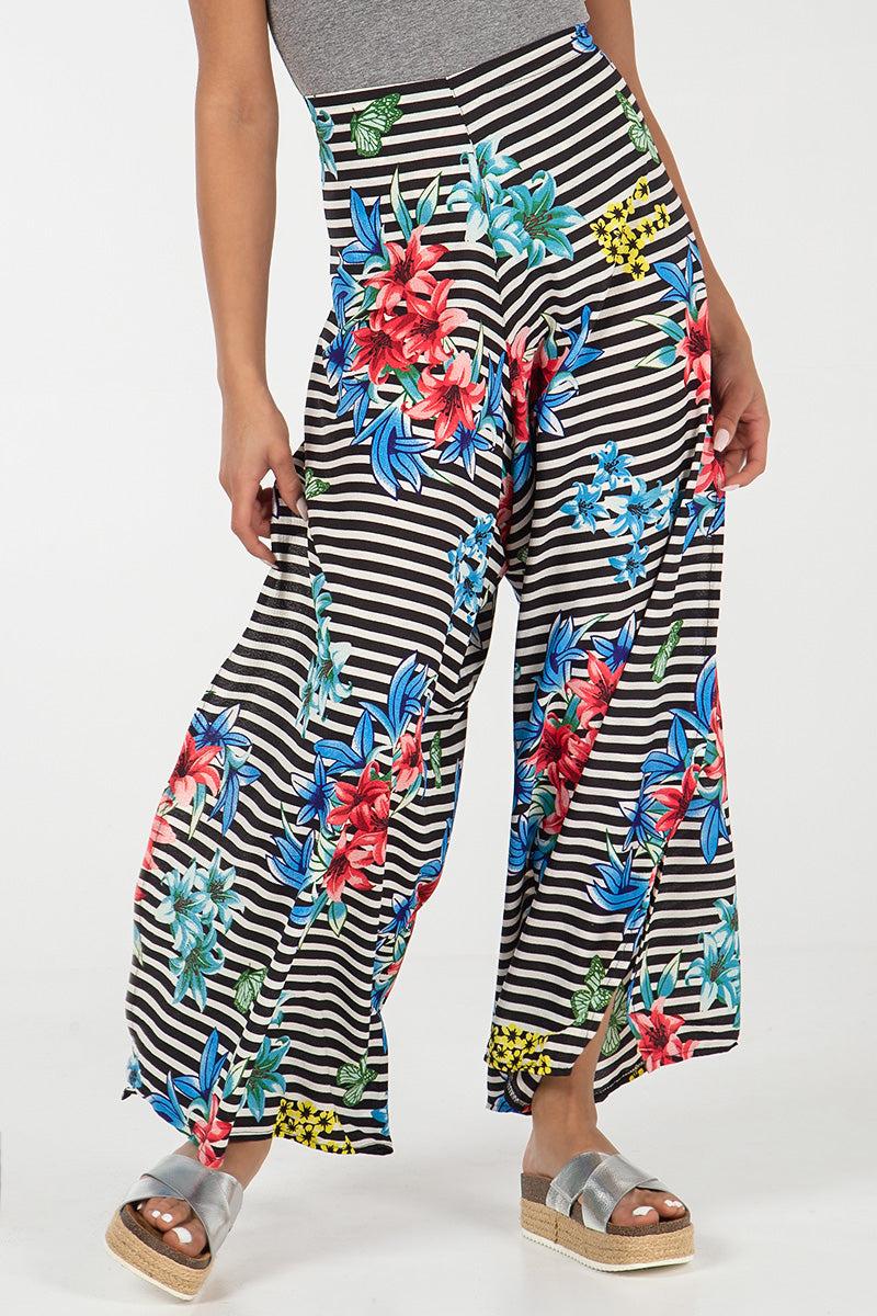 Qed London Stripe Floral Multiway Tie / Jumpsuit Trousers