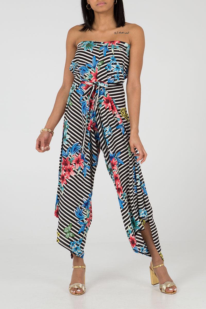 Qed London Stripe Floral Multiway Tie / Jumpsuit Trousers