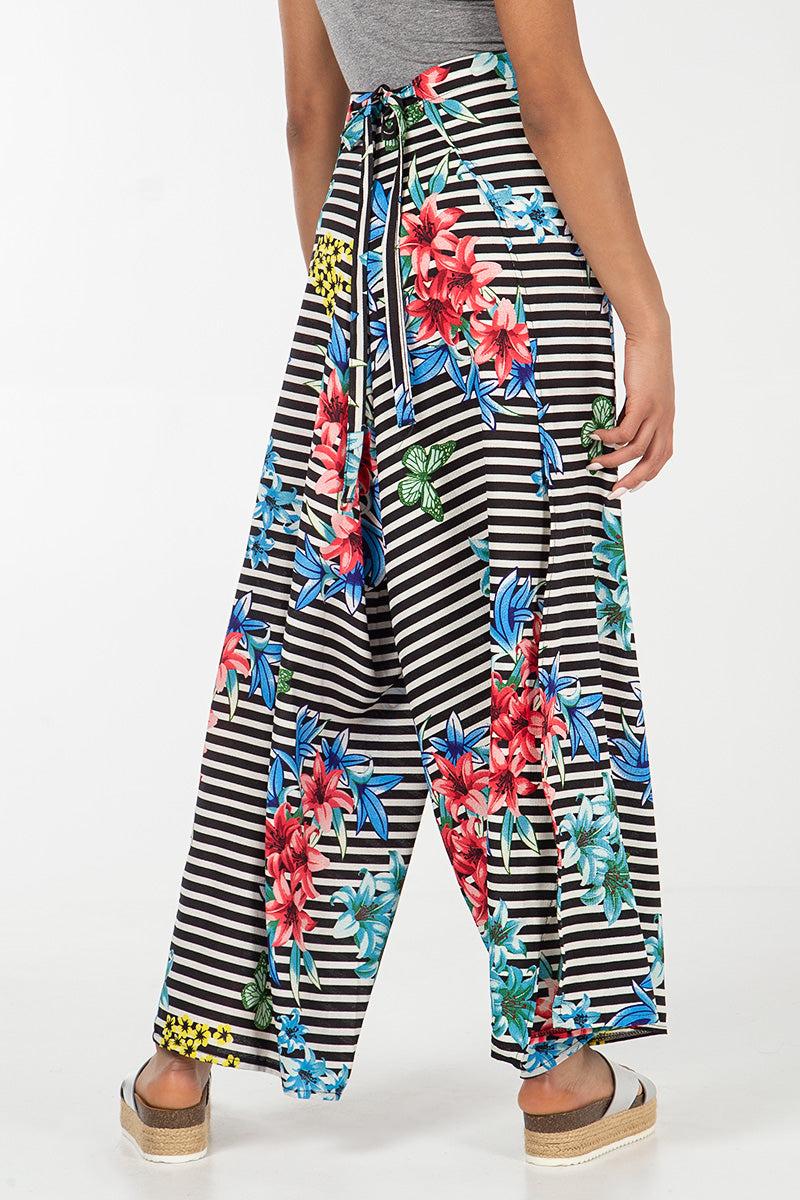 Qed London Stripe Floral Multiway Tie / Jumpsuit Trousers