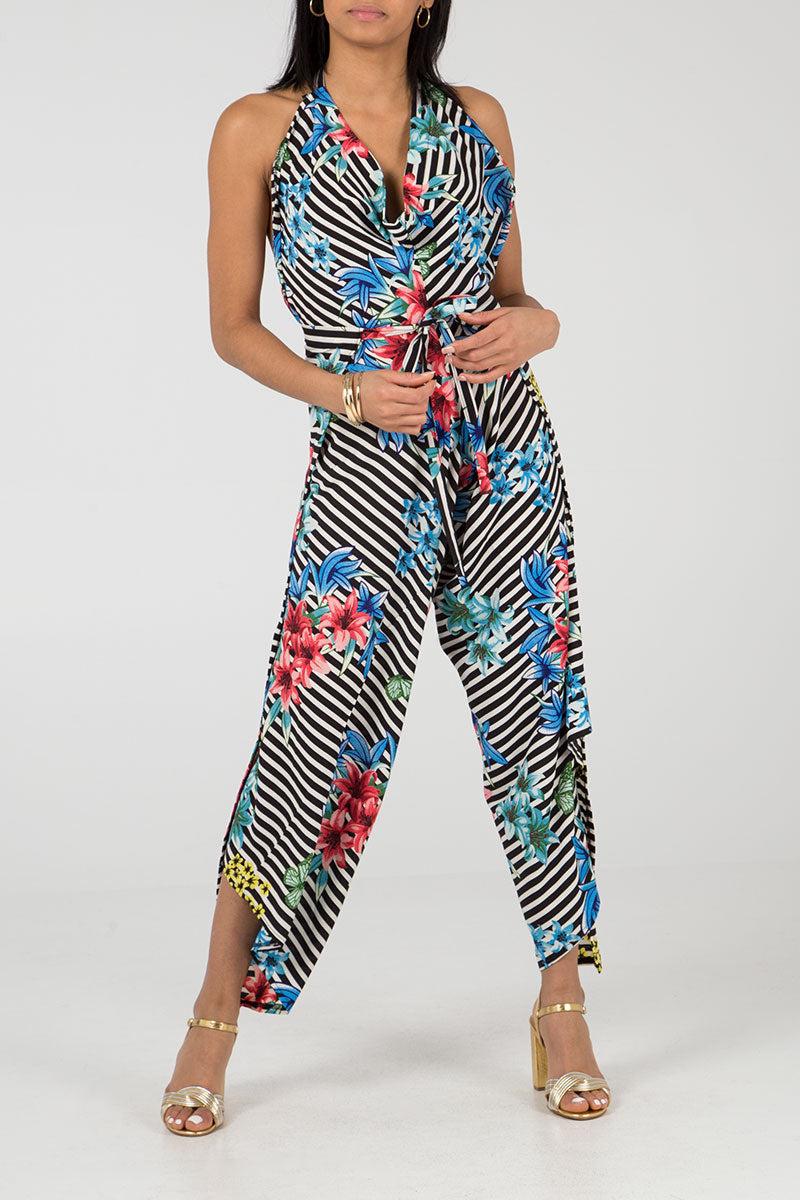qed london Stripe Floral Multiway Tie / Jumpsuit Trousers