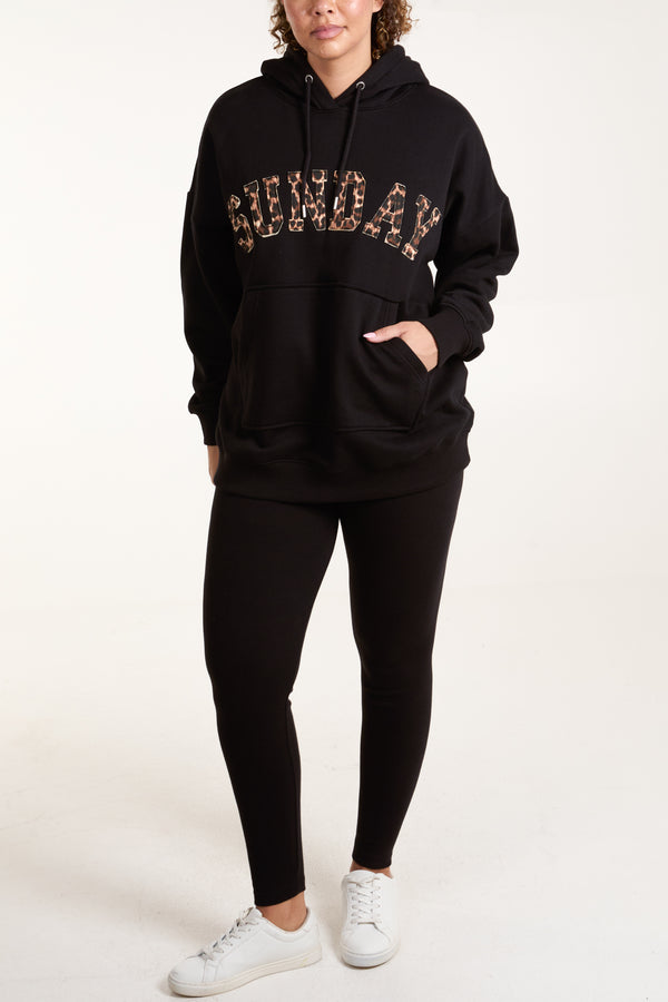 qed london Sunday Leopard Print Logo Hoodie & Legging Set