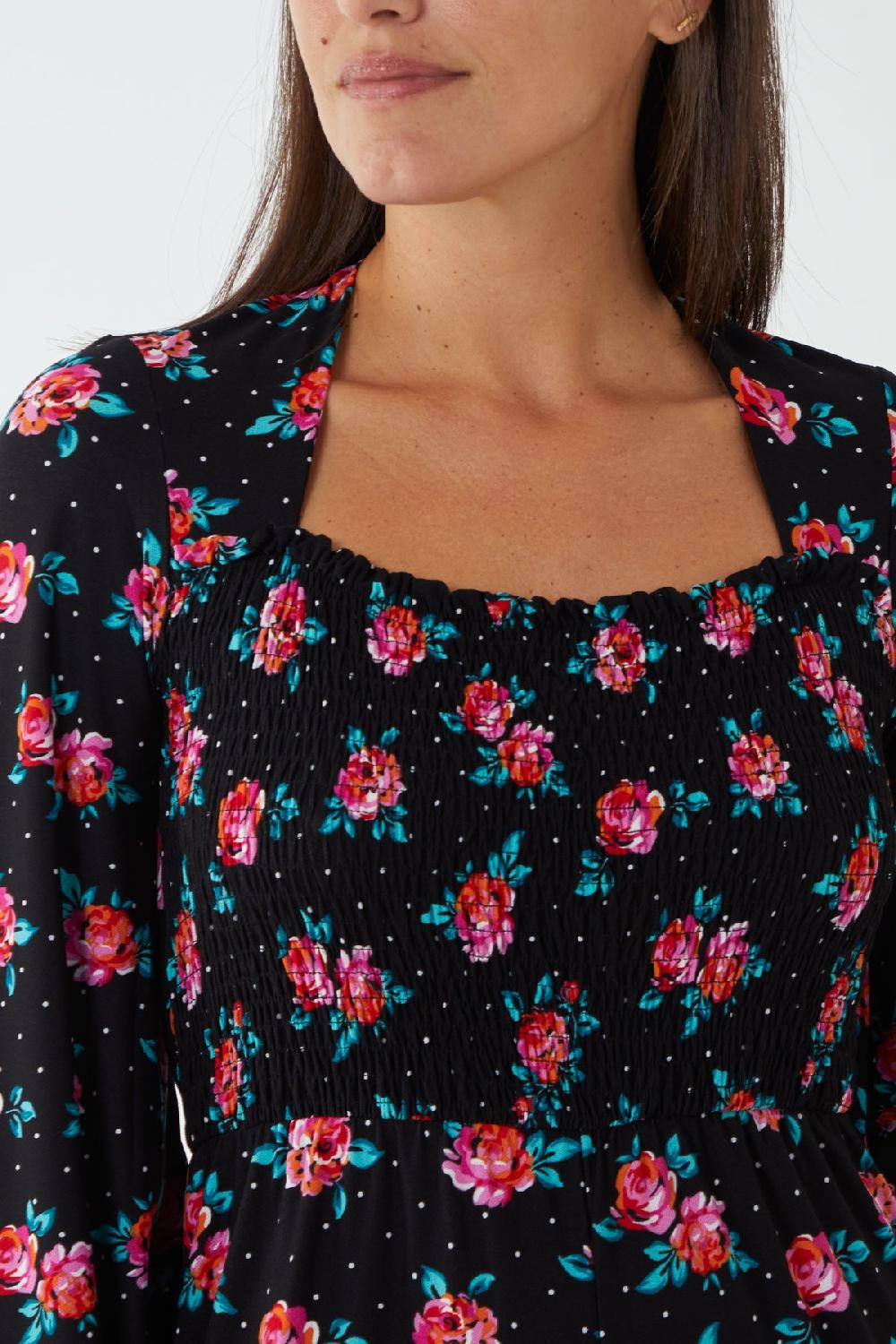 Qed London Sweetheart Neck Tie Back Floral & Dot Jumpsuit
