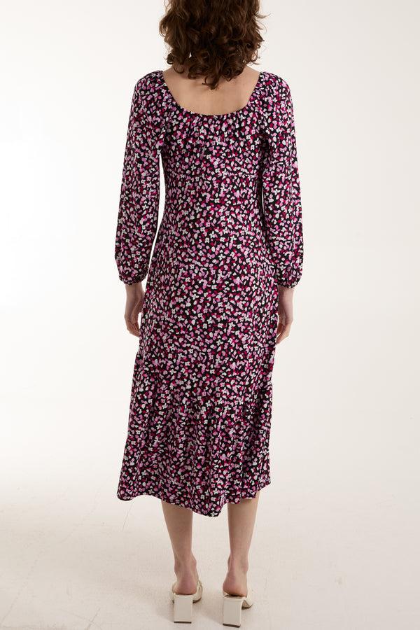 Qed London Sweetheart Neckline Ditsy Floral Stretch Midi Dress