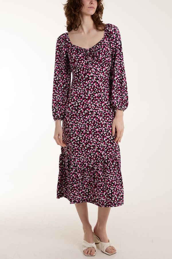 qed london Sweetheart Neckline Ditsy Floral Stretch Midi Dress