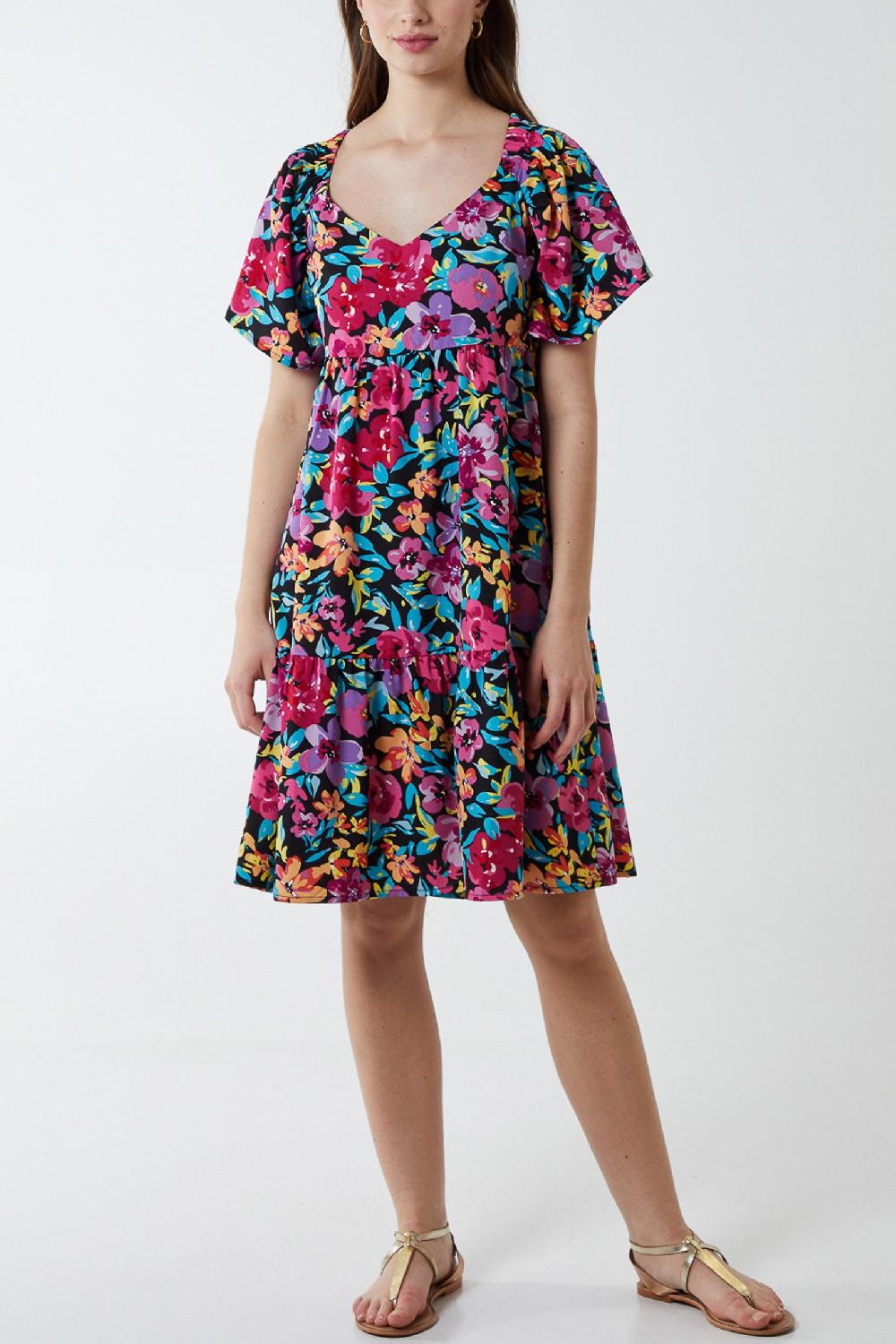 qed london Sweetheart Neckline Tie Back Floral Dress