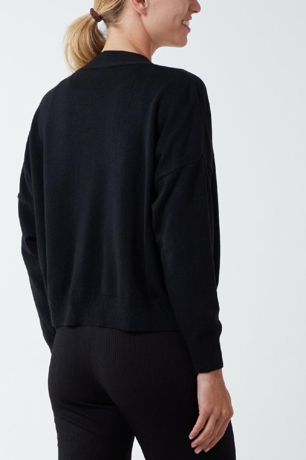 Qed London Three Button Cropped Ribbed Cuff Hem Cardigan