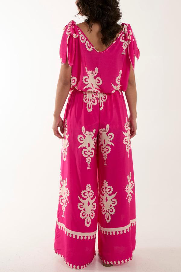 Qed London Tie Shoulder Vest & Trouser Printed Co-Ord