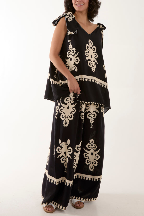 Qed London Tie Shoulder Vest & Trouser Printed Co-Ord