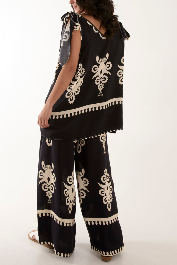 Qed London Tie Shoulder Vest & Trouser Printed Co-Ord