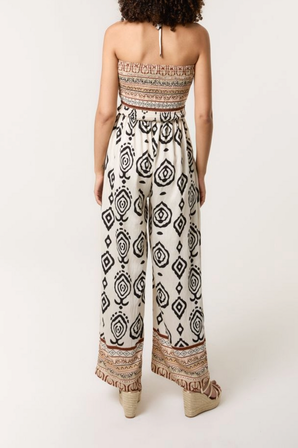 Qed London Tribal Print Shirred Bodice Halterneck Jumpsuit