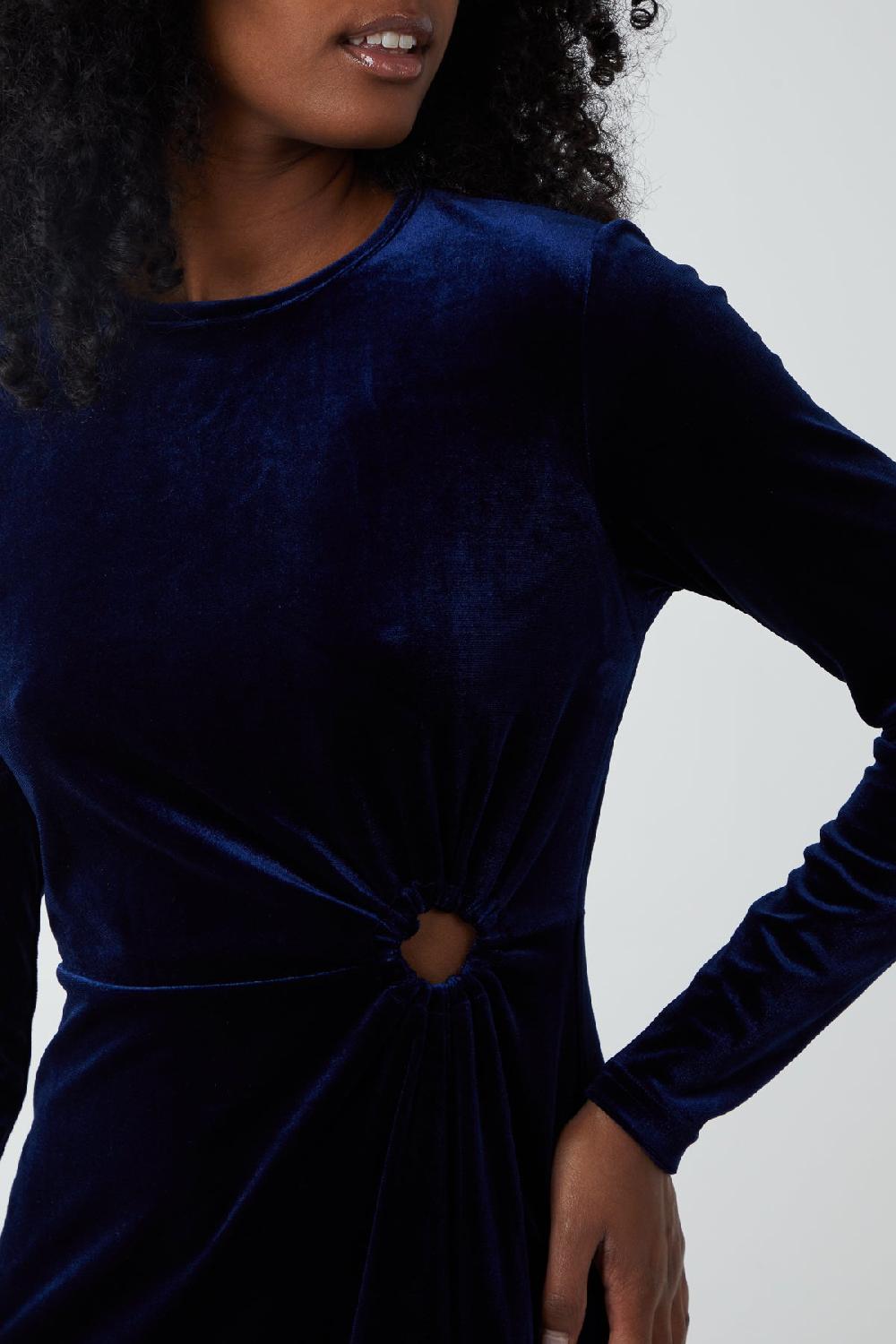 Qed London Velvet High Neck Keyhole Side Split Dress