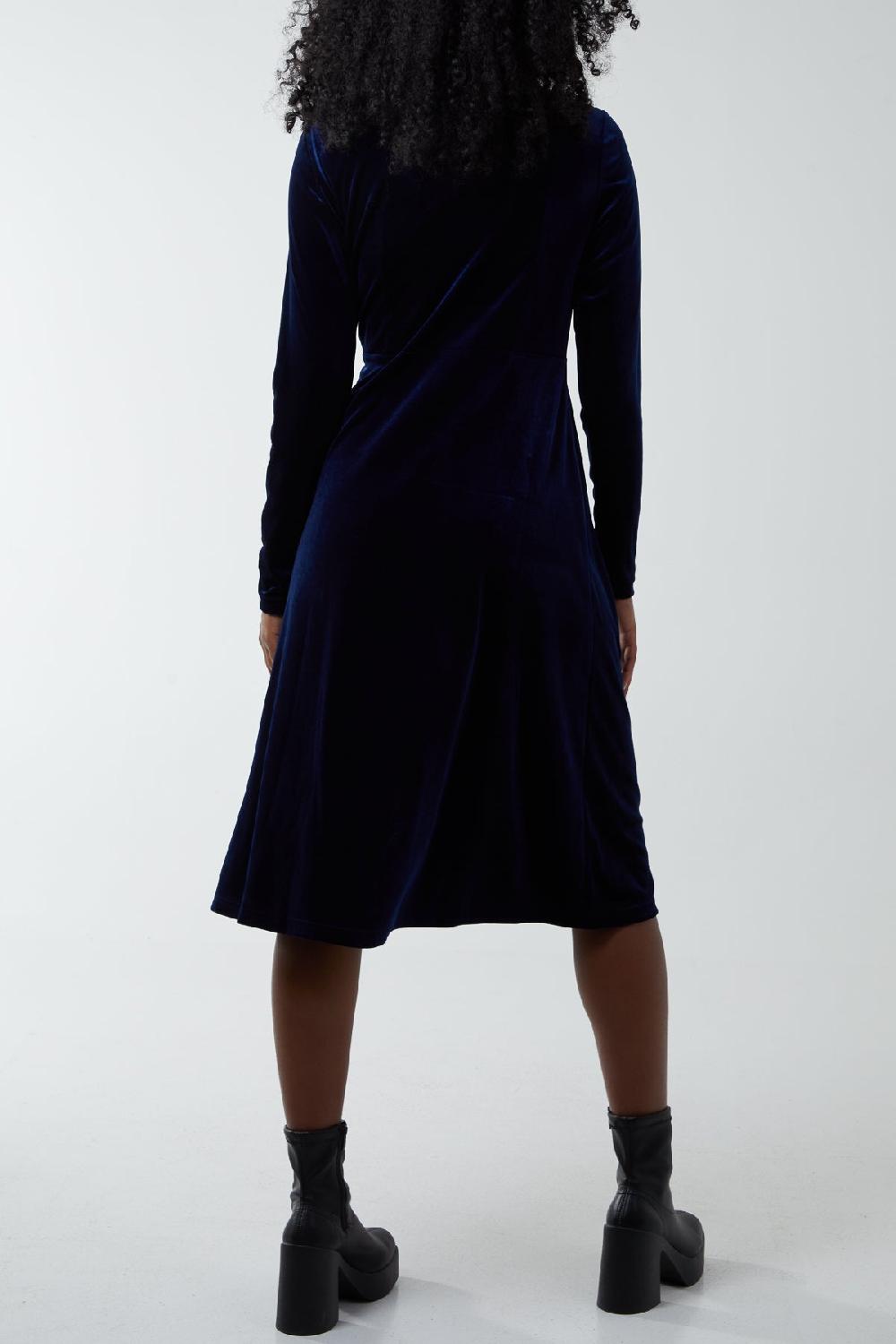 Qed London Velvet High Neck Keyhole Side Split Dress