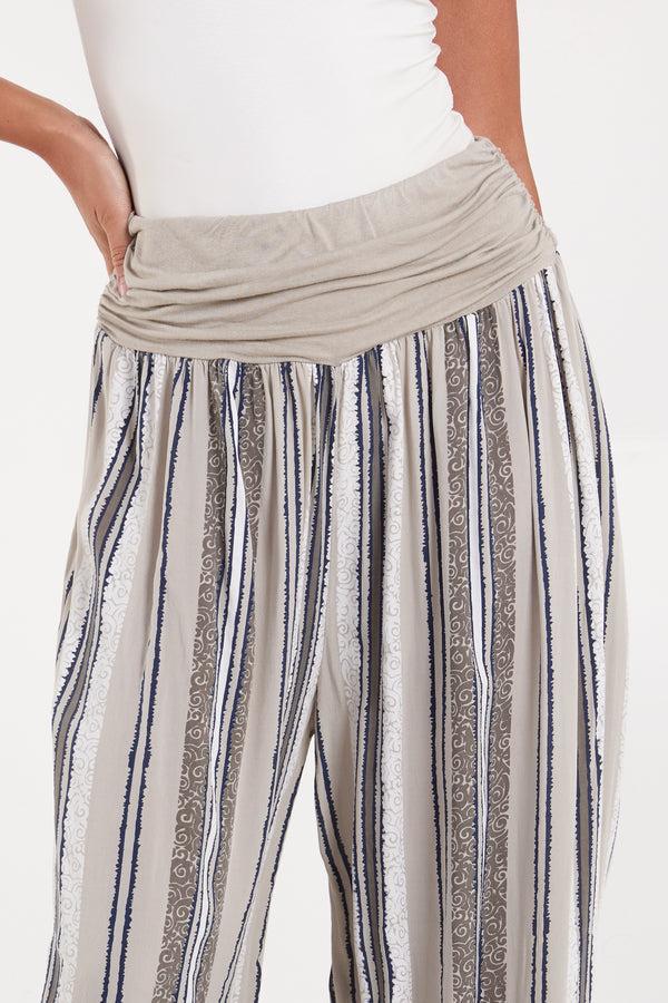 Qed London Vertical Stripe Contrast Waist Harem Pants