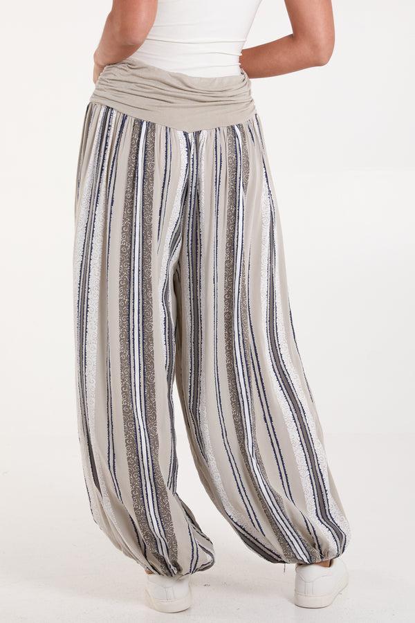 Qed London Vertical Stripe Contrast Waist Harem Pants