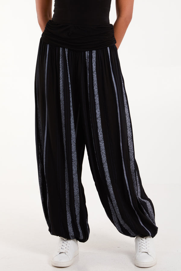 Qed London Vertical Stripe Contrast Waist Harem Pants