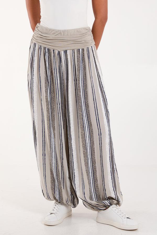 qed london Vertical Stripe Contrast Waist Harem Pants