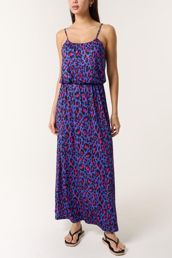 Qed London Vibrant Animal Print Puffball Maxi Dress