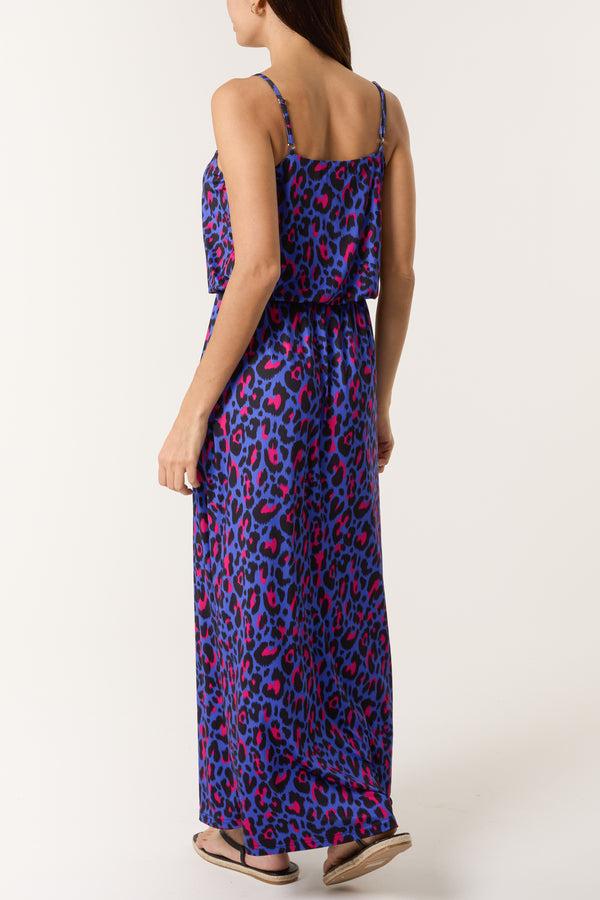 Qed London Vibrant Animal Print Puffball Maxi Dress