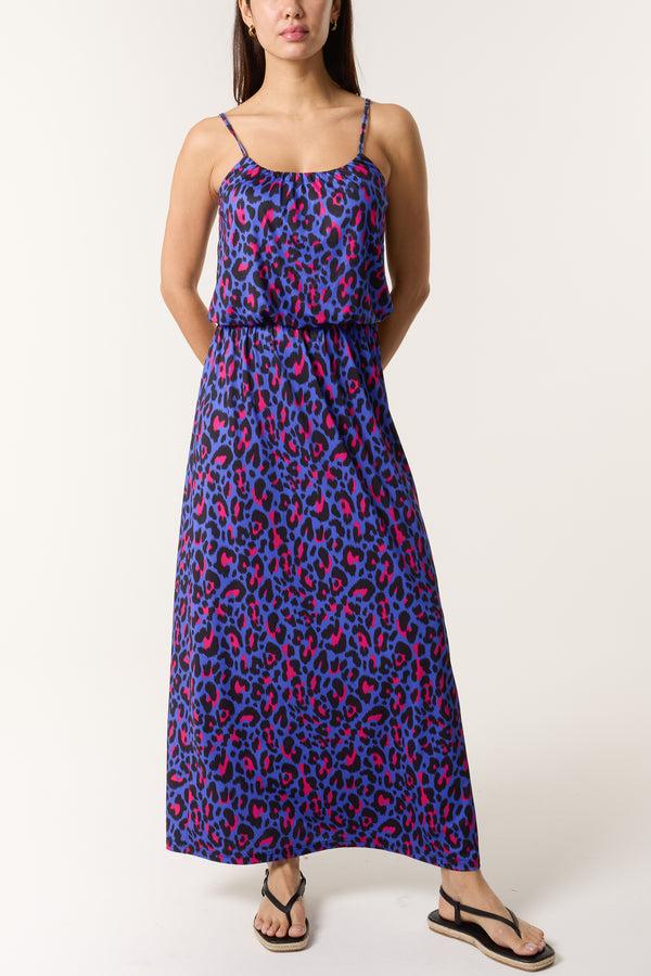 qed london Vibrant Animal Print Puffball Maxi Dress
