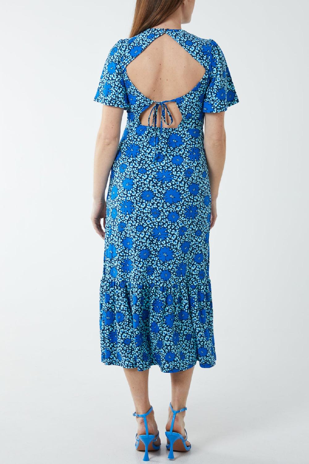 Qed London Vibrant Floral Tie Back Midi Stretch Dress