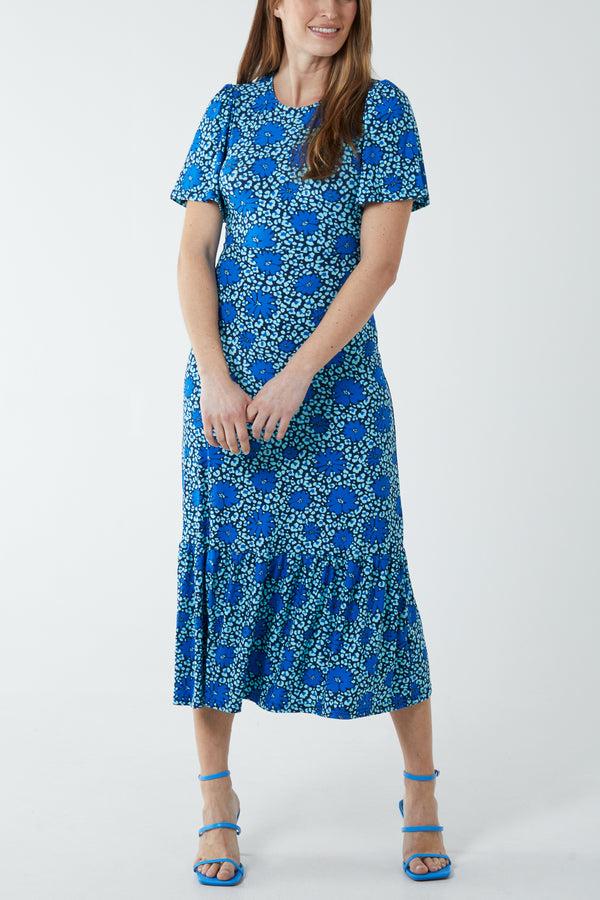 qed london Vibrant Floral Tie Back Midi Stretch Dress