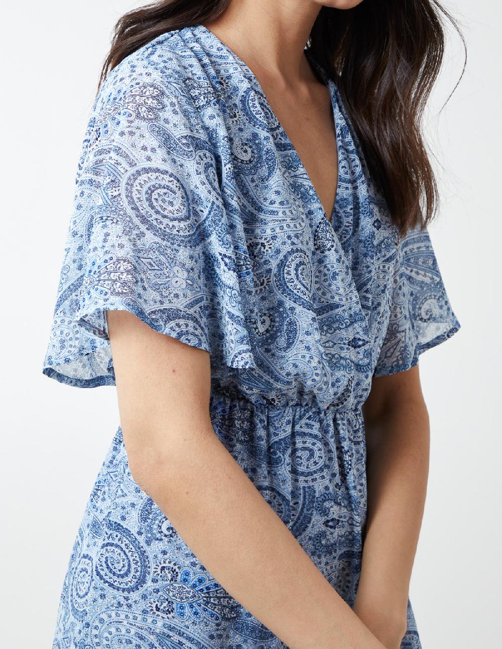 Qed London Wrap Front Asymmetric Hem Paisley Print Midi Dress