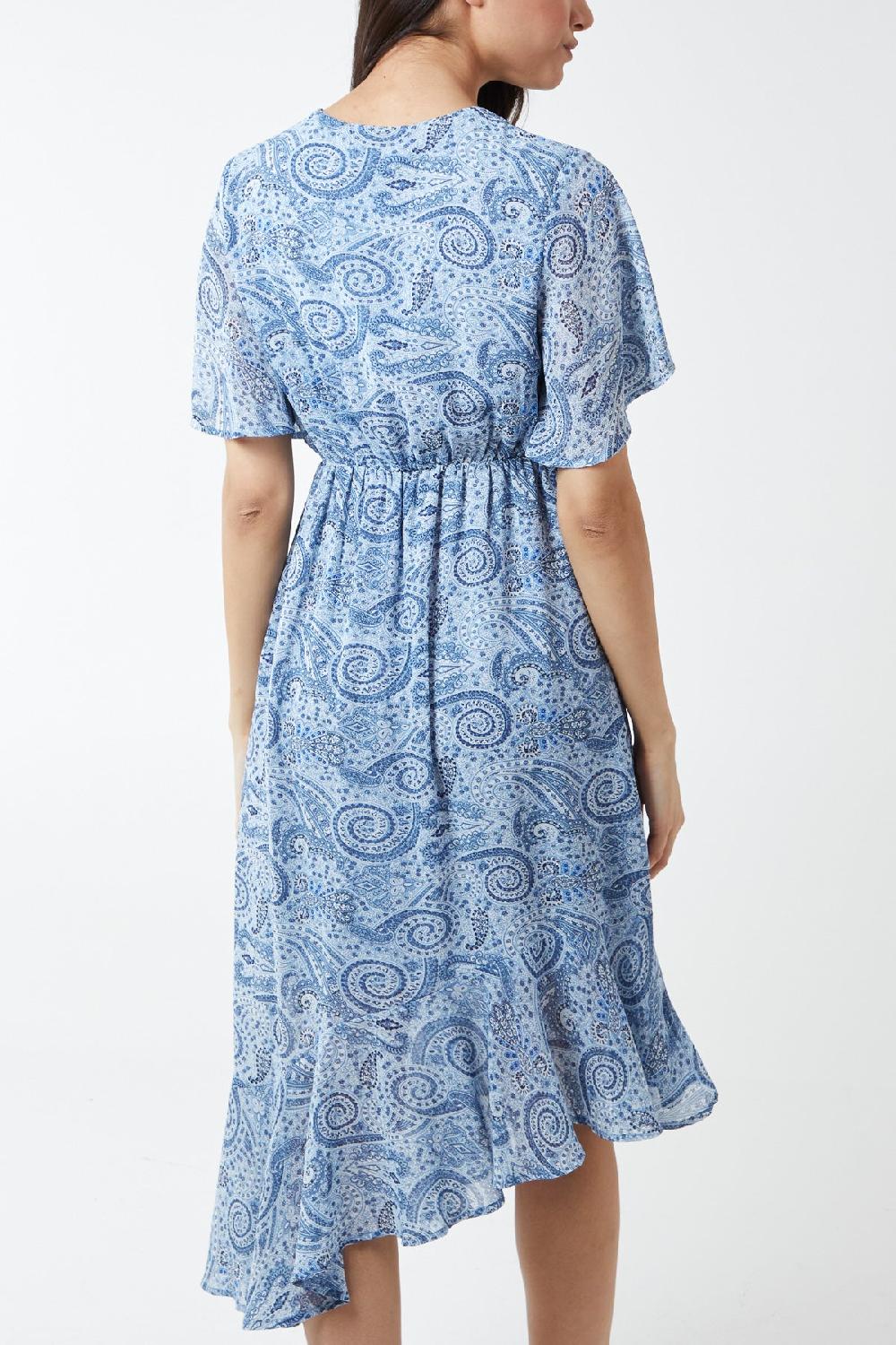 Qed London Wrap Front Asymmetric Hem Paisley Print Midi Dress