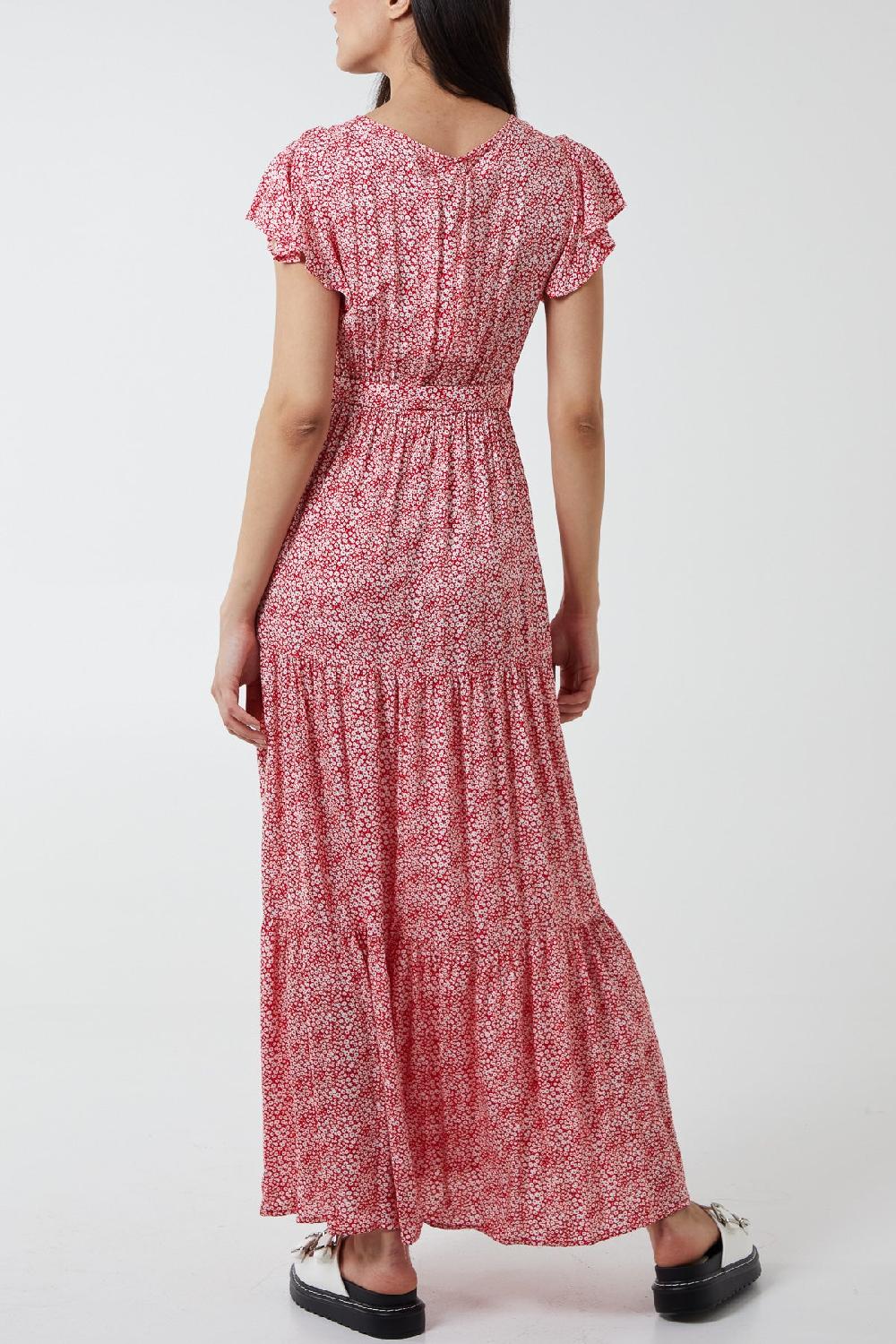 Qed London Wrap Front Frill Sleeve Tiered Maxi Dress