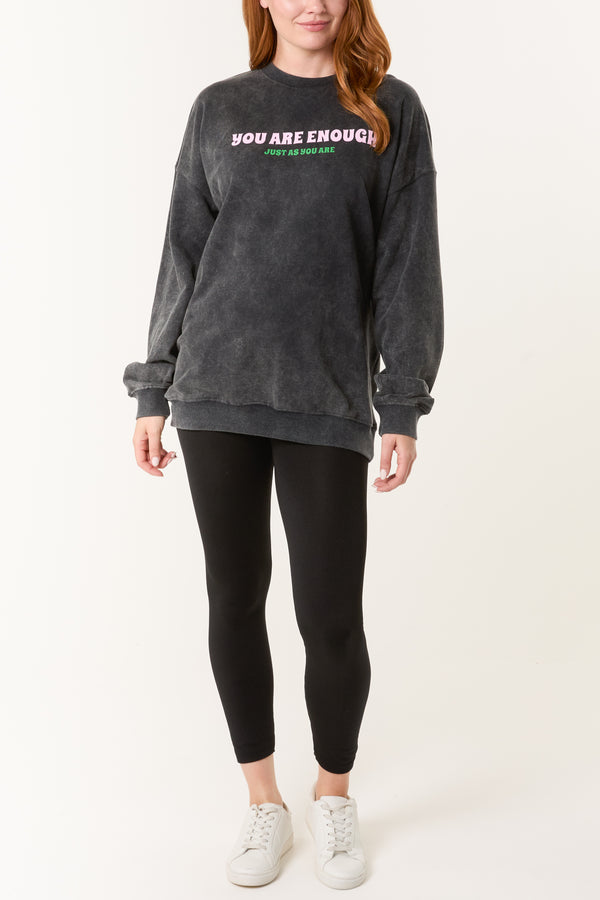 Qed London 'You Are Enough' & Flower Acid Wash Sweatshirt